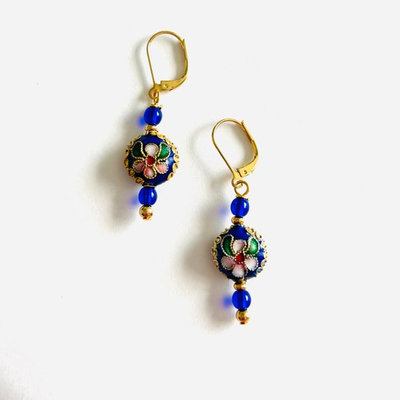 Cloisonné en Bleu Dangle Earrings