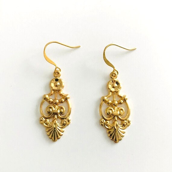 Floral Deco Gold Plated Dangle Earrings