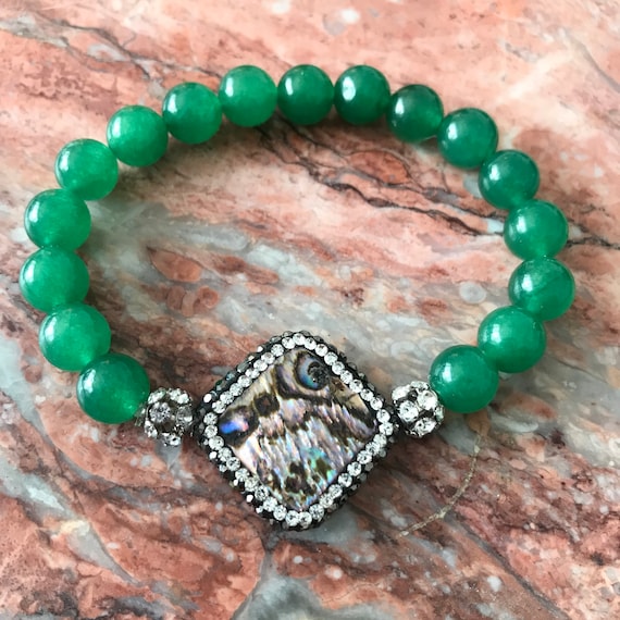 Green Aventurine Abalone Druzy Stretch Bracelet