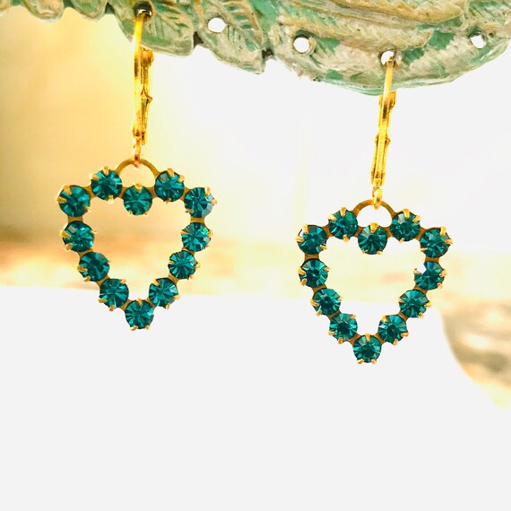 Blue Zircon Swarovski Crystal Rhinestone Heart Earrings