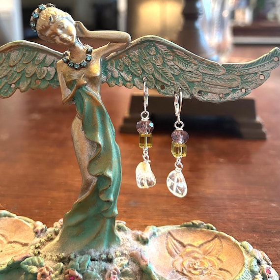 Citrine and Crystal Sterling Silver Dangle Earrings