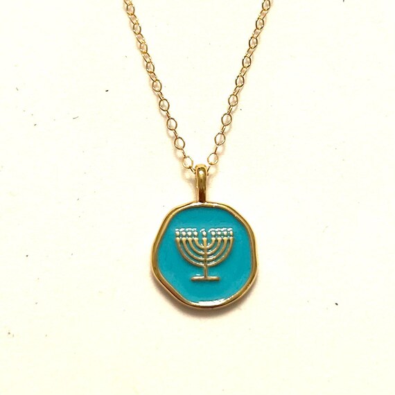 Enamel Hanukkah Menorah Charm Pendant Necklace