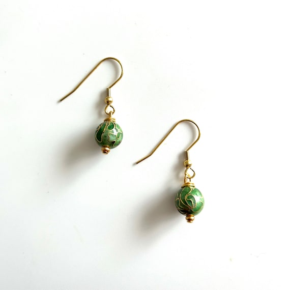 Green Cloissone Dangle Earrings