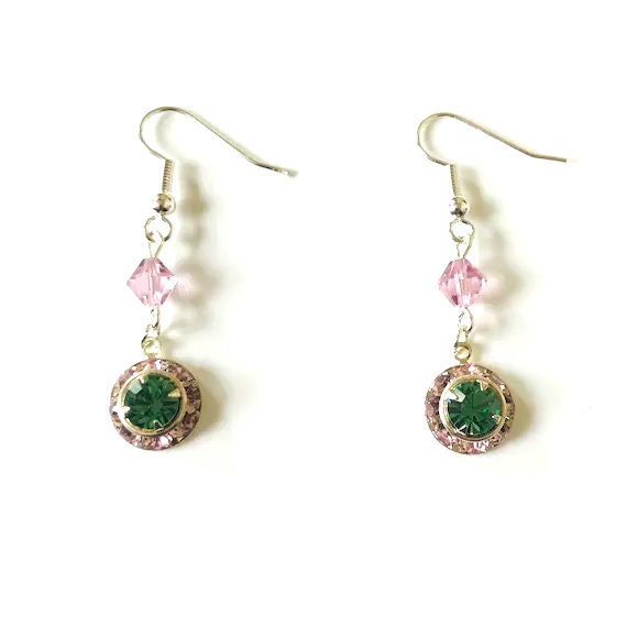 Peridot and Vintage Rose Swarovski Charm Earrings