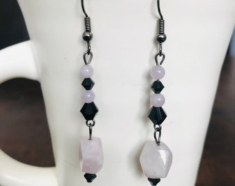 Amethyst and Black Swarovski Crystal Dangle Earrings