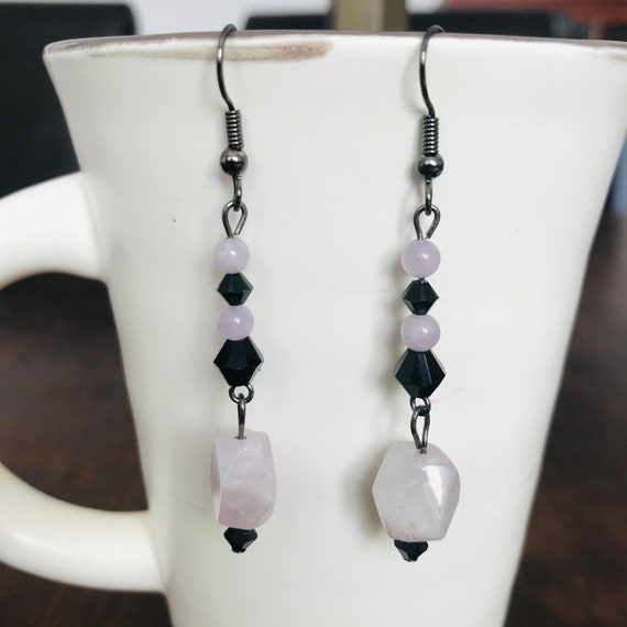 Amethyst and Black Swarovski Crystal Dangle Earrings