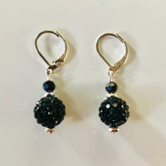 Black Rhinestone Crystal Ball Earrings