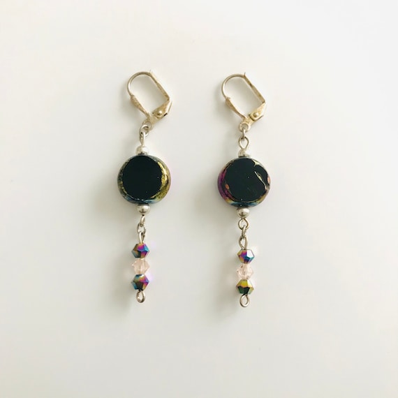 Daring Dangling Black Glass Earrings