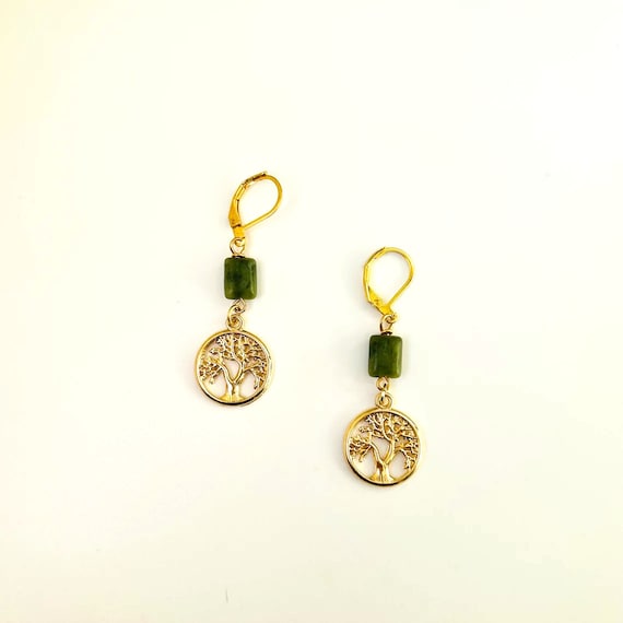 Celtic Connemara Marble Tree of Life Dangle Earrings