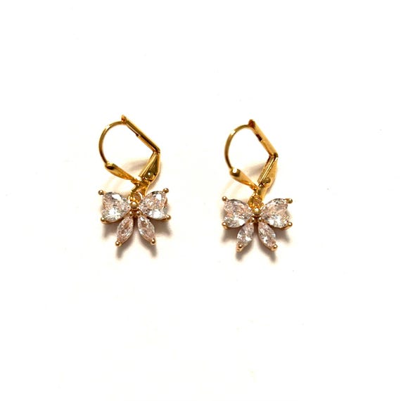Cubic Zirconia Clear Christmas Bow Earrings