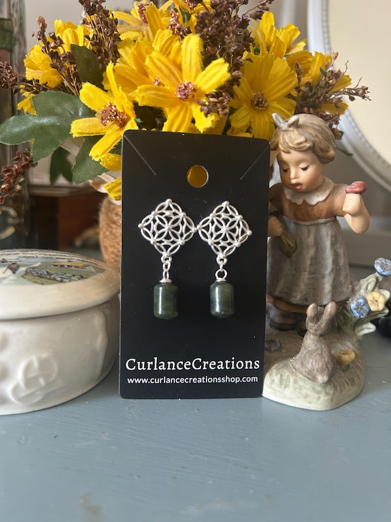 Connemara Marble with Rhombus Celtic Knot Silver Post Earrings
