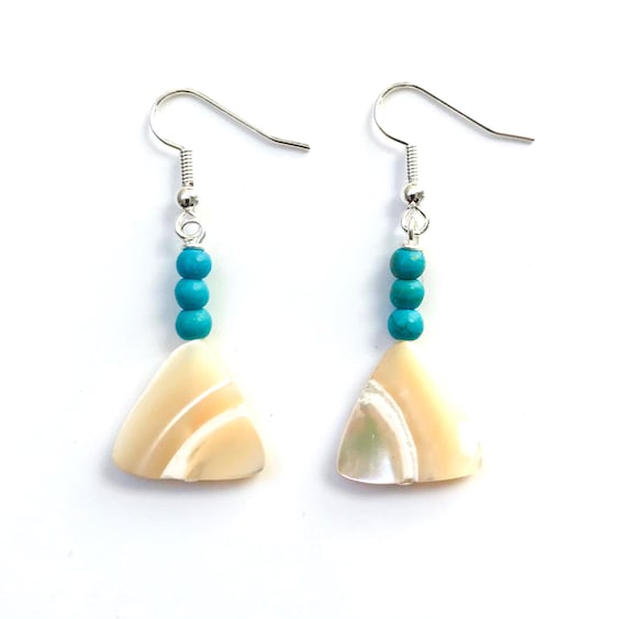 Mother of Pearl and Blue Magnesite Beach Dangle Earrings