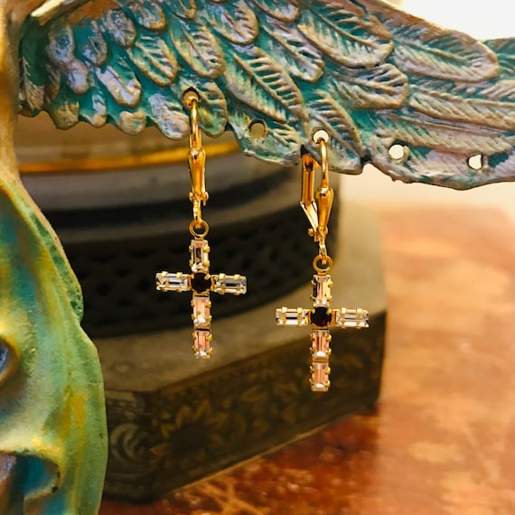 Swarovski Crystal Dangle Cross Earrings