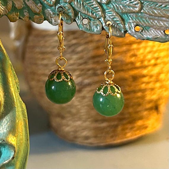 Elegant Green Aventurine Dangle Earrings