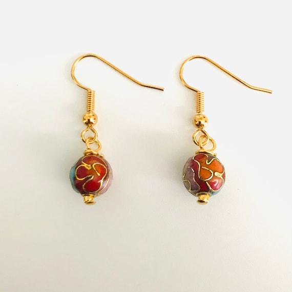 Red Cloissone Dangle Earrings