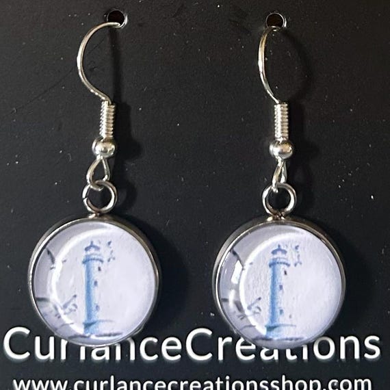 Lighthouse Glass Cabochon Earrings