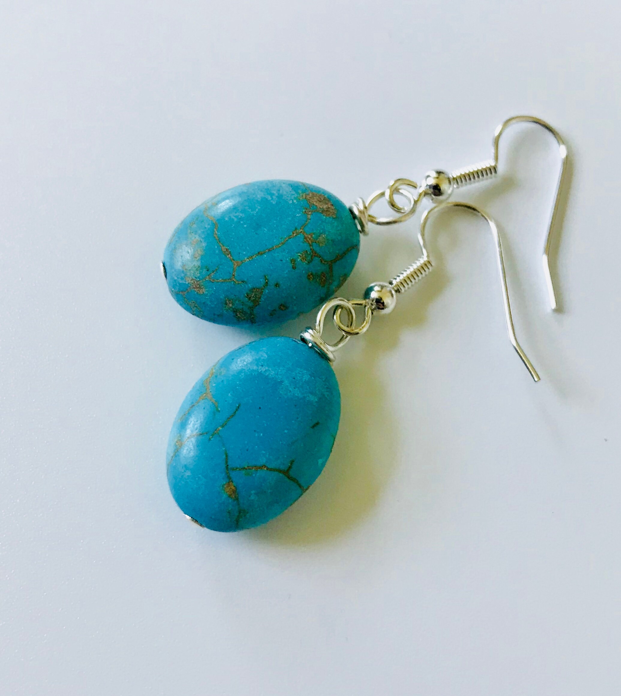 Blue Magnesite Oval Dangle Earrings