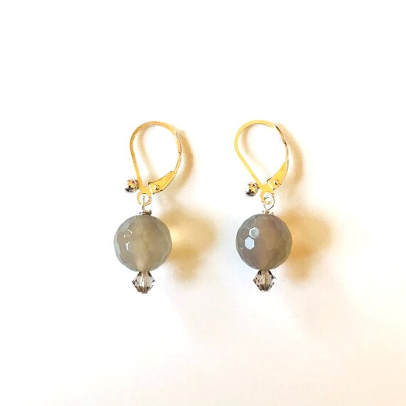 Elegant Gray Chalcedony Sterling Silver Dangle Earrings