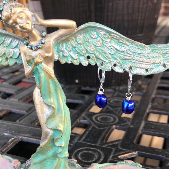 Blue Baroque Freshwater Pearl Dangle Earrings