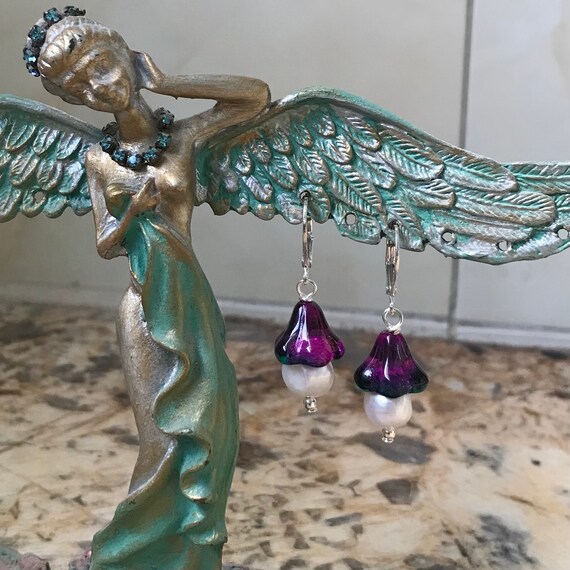 Baroque Pearl and Vintage Czech Glass Dangle Earrings