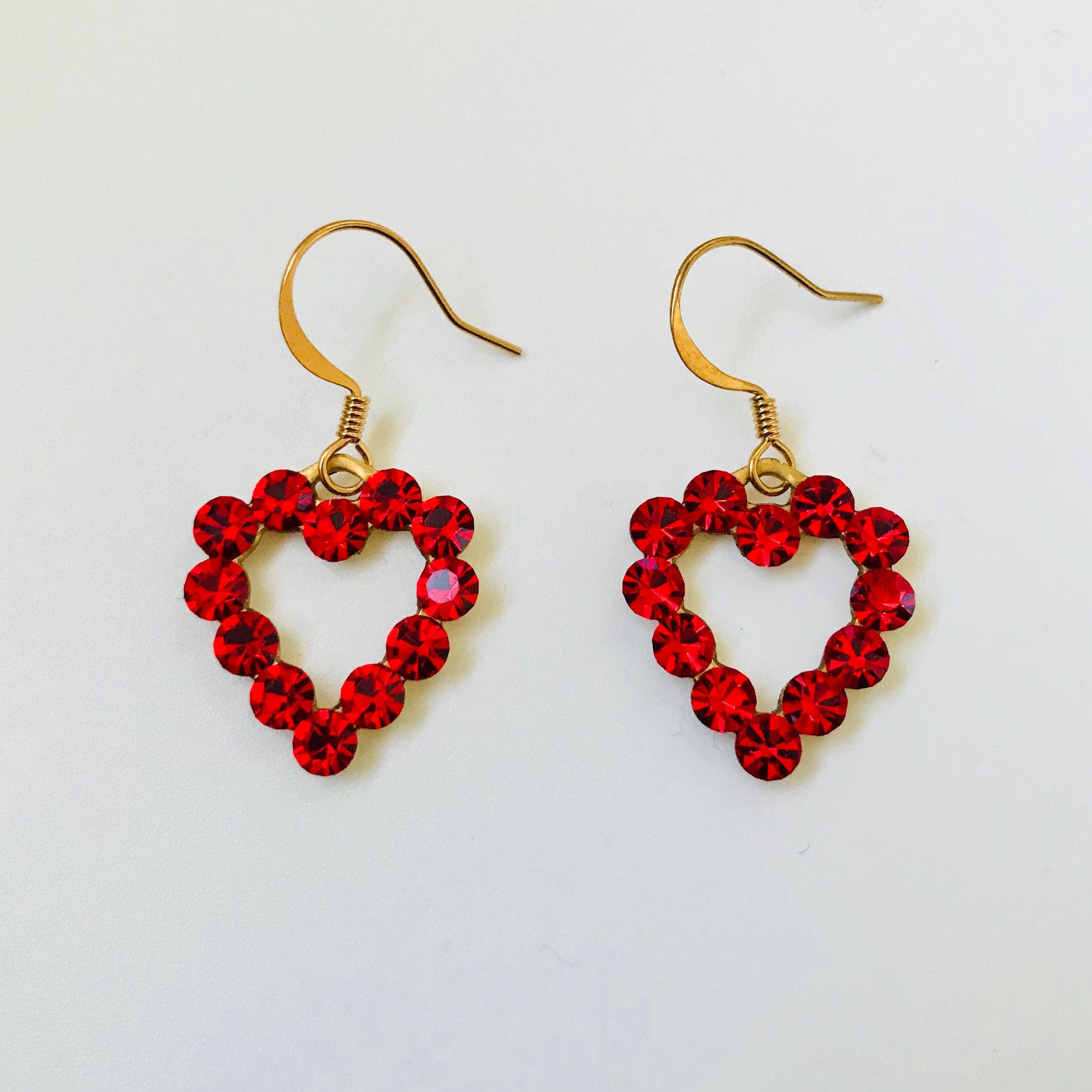 Red Swarovski Rhinestone Heart Earrings