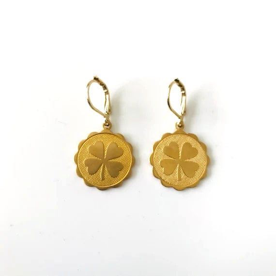 Gold Shamrock Charm Earrings
