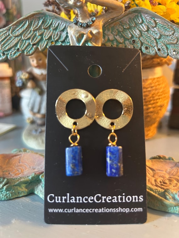 Elegant Gold Lapis Lazuli Dangle Earrings