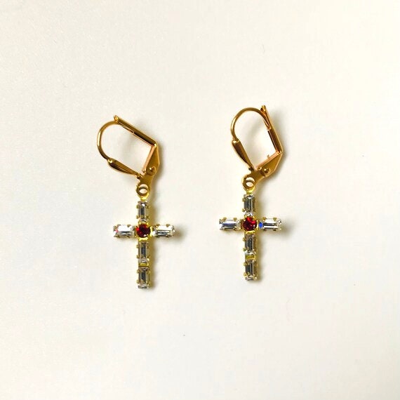 Swarovski Crystal Dangle Cross Earrings