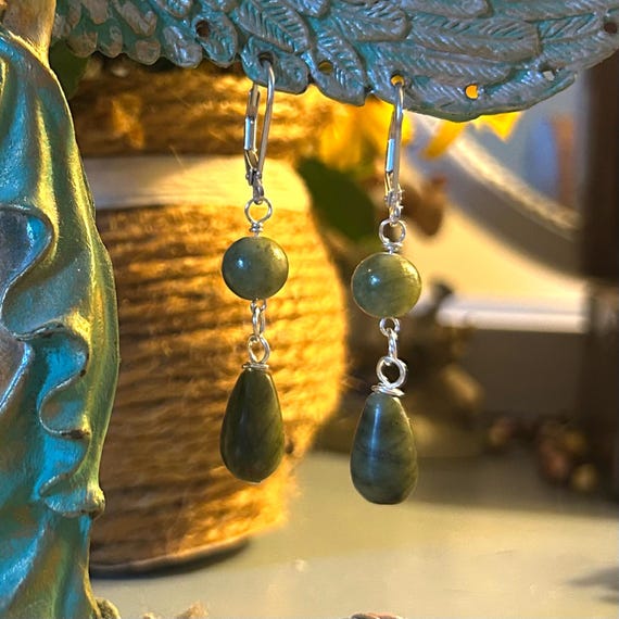 Connemara Marble Teardrop Sterling Silver Dangle Earrings