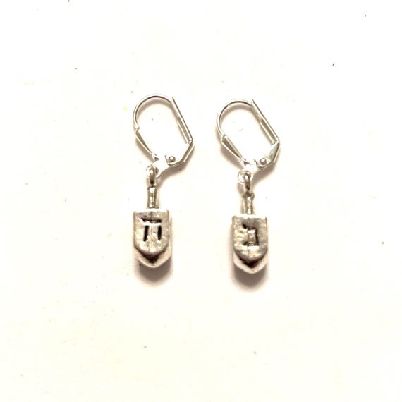Silver Plated Dreidel Charm Earrings