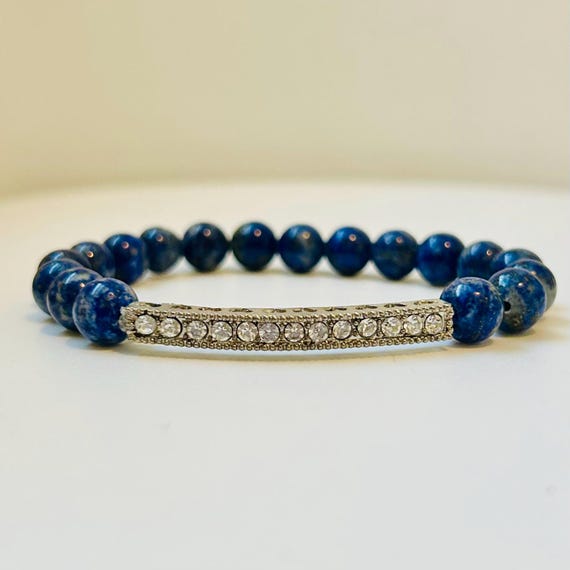 Lapis Lazuli and Rhinestone Bracelet