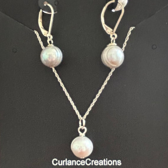 Gray Pearl Sterling Silver Necklace and Earring Set