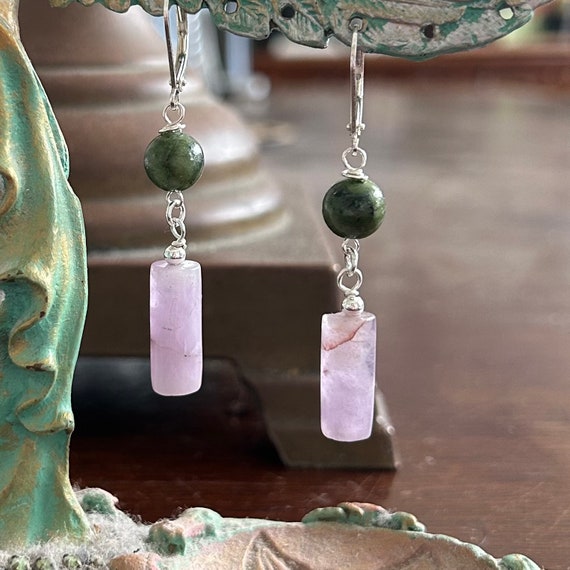 Connemara Marble and Amethyst Sterling Silver Dangle Earrings