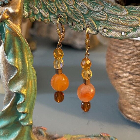 Carnelian and Crystal Dangle Earrings
