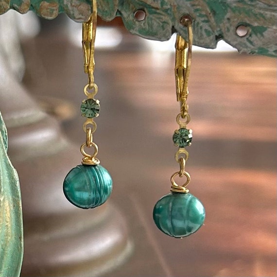 Teal Freshwater Pearl Dangle Earrings