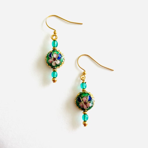 Gorgeous Green Cloissone Earrings