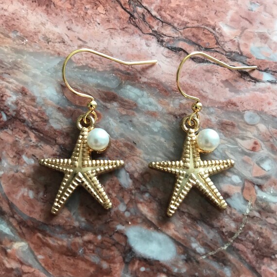 Starfish with a Pearl Dangle Earrings