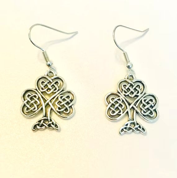 Celtic Knot Irish Clover Dangle Earrings