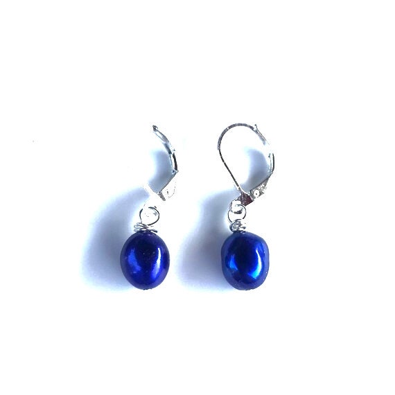 Blue Baroque Freshwater Pearl Dangle Earrings