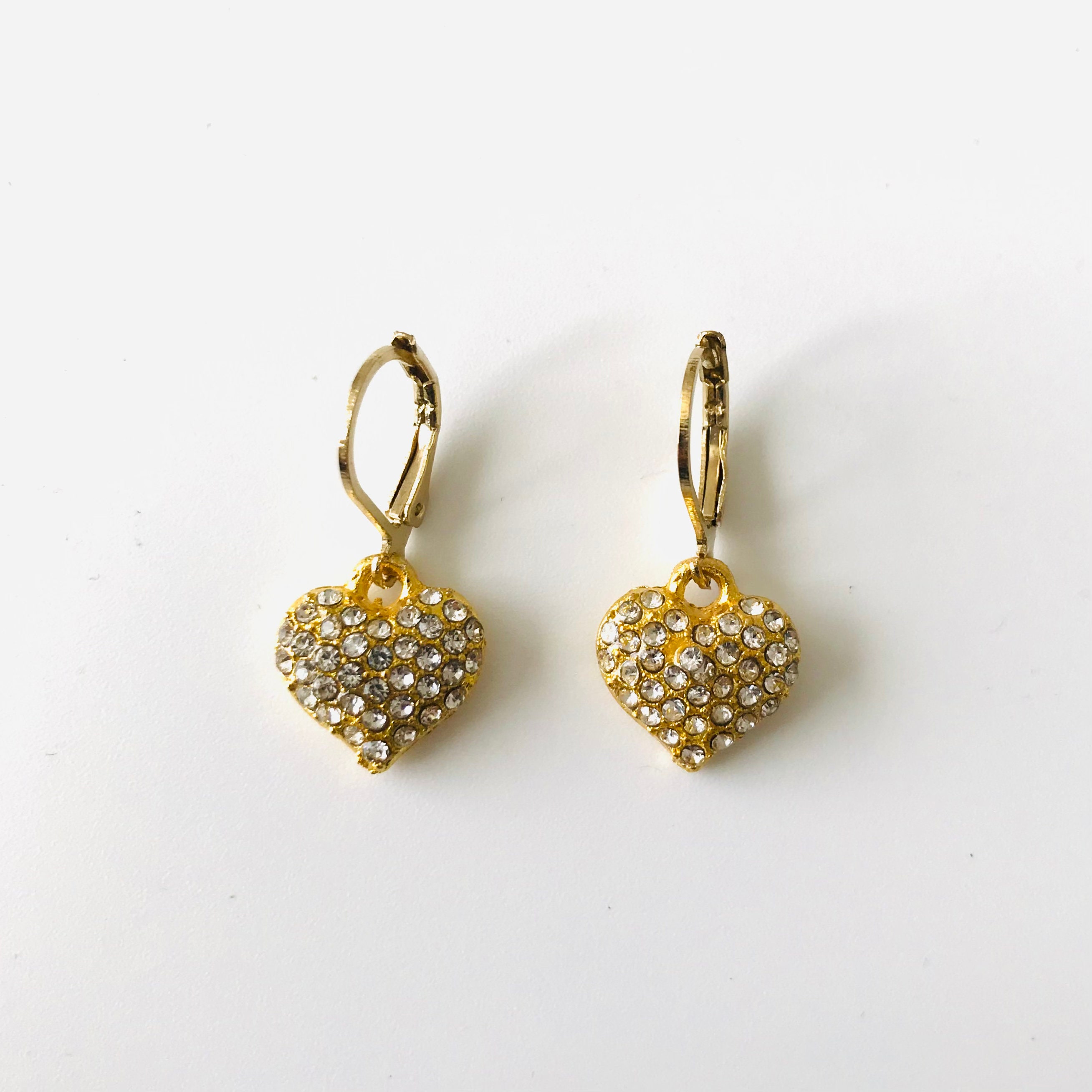 Gold Pave Crystal Puffed Heart Earrings