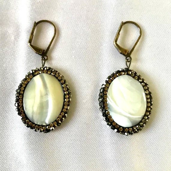 Sensual Shell Mother of Pearl and Druzy Earrings