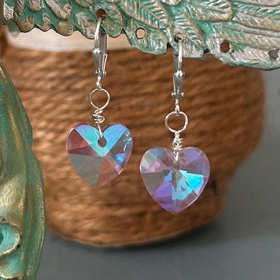 Light Pink Glass Heart Dangle Earrings