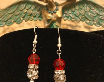 The Sparkling Rhinestone and Red Crystal Dangle Earrings