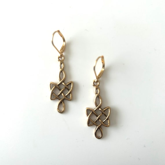 The Irish Lass Antique Gold Celtic Knot Drop Earrings