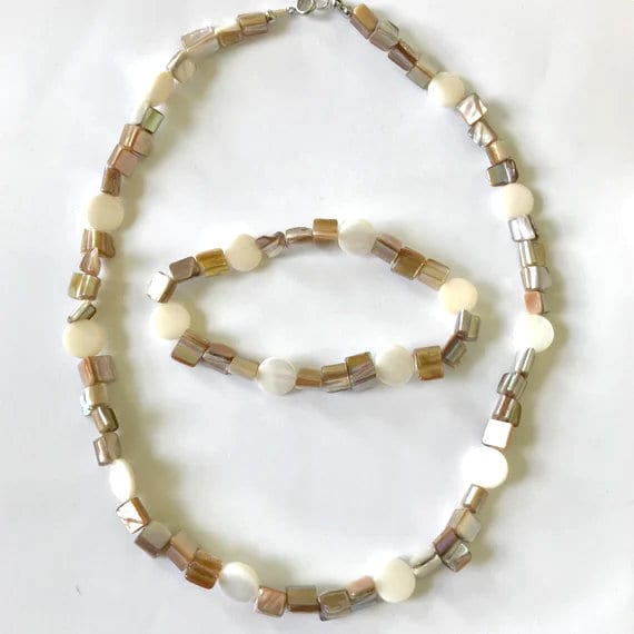 Abalone Shell and Mother of Pearl Beach Necklace and Bracelet Set