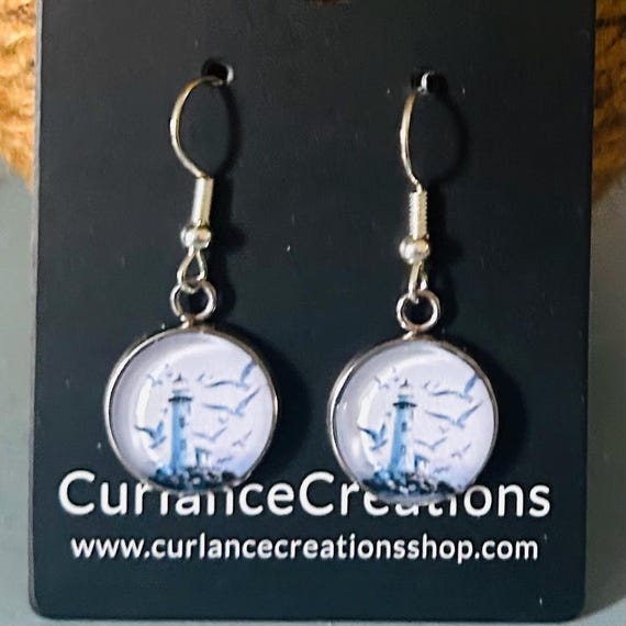 Lighthouse Glass Cabochon Earrings