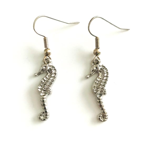 Sandy's Silver Seahorse Dangle Earrings