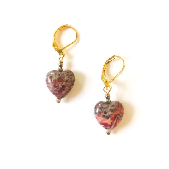 Multicolored Jasper Heart Dangle Earrings