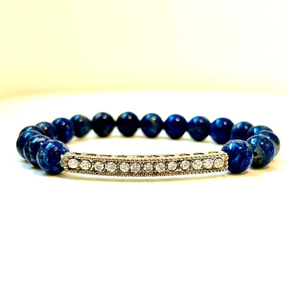 Lapis Lazuli and Rhinestone Bracelet