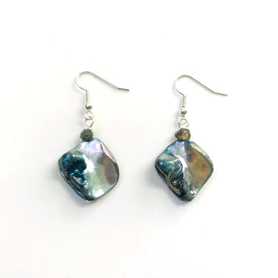 Mother of Pearl Shell and Quartz Dangle Earrings